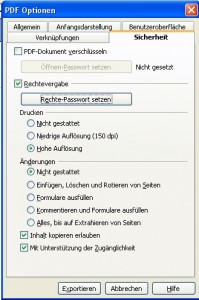 Sicherheitsoptionen in OpenOffice.org 3 beim PDF-Export