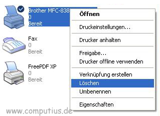 Drucker Löschen mit Windows XP