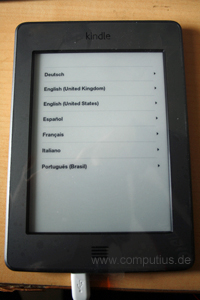 Sprachauswahl auf dem Kindle Touch