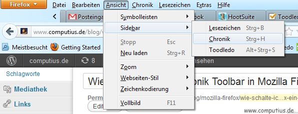 Chronik Toolbar ein- und ausschalten in Mozilla Firefox