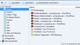 Firefox Chronik aufgelistet